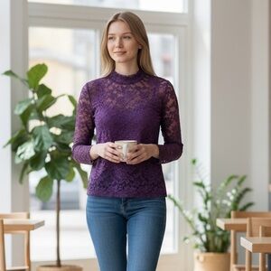 NWT Lily White Purple Women's Blouse Top